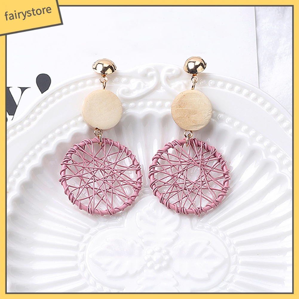 Khuyên Tai Gỗ Hình Vòng Bắt Giấc Mơ Phong Cách Vintage