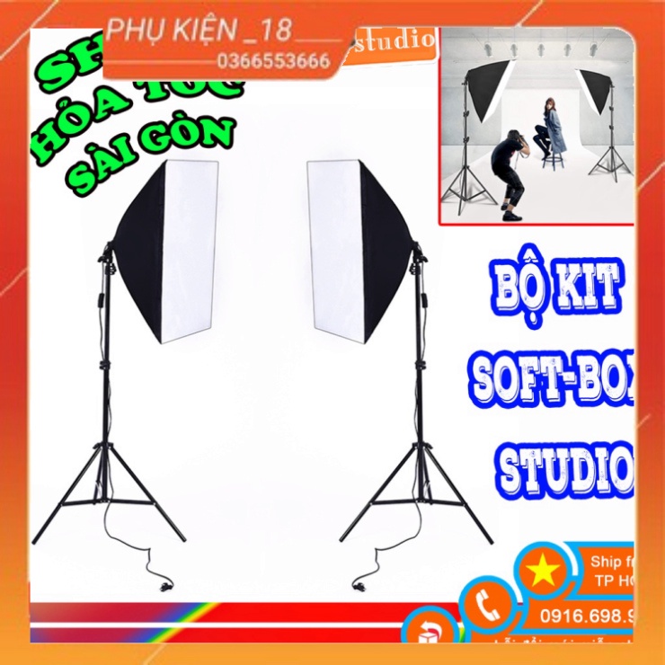 Bộ KIT Studio Chụp Ảnh Sản Phẩm Chân Đèn 2m Kèm Softbox 50x70 cm Hỗ Trợ Sáng