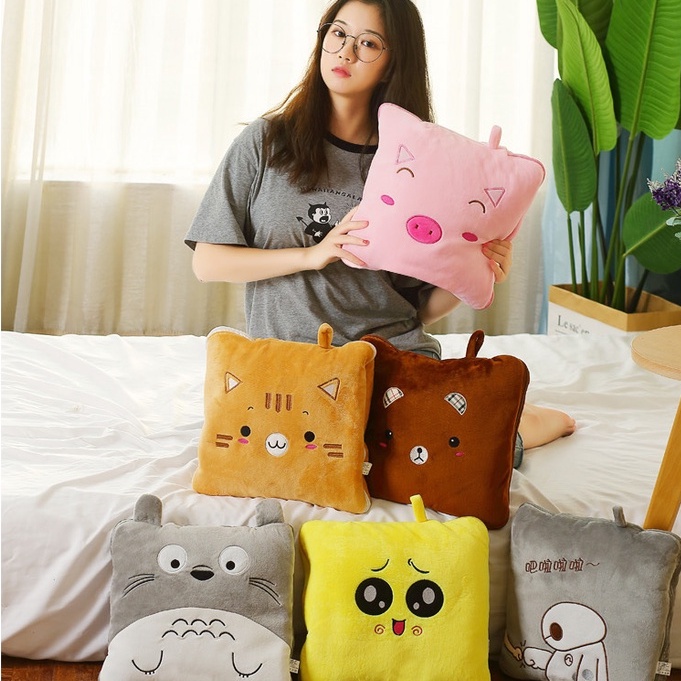 Bộ Chăn Gối Văn Phòng Lông Mịn Nhiều Mẫu Hoạt Hình