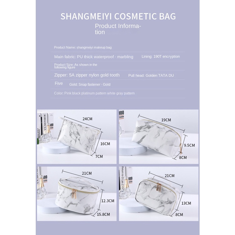 Túi Đựng Mỹ Phẩm Chống Thấm Nước Họa Tiết Đá Cẩm Thạch Xinh Xắn Tiện Lợi