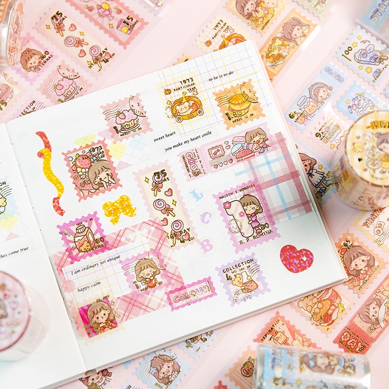 1 Cuộn Băng Keo Giấy Washi Họa Tiết Hoạt Hình Dễ Thương