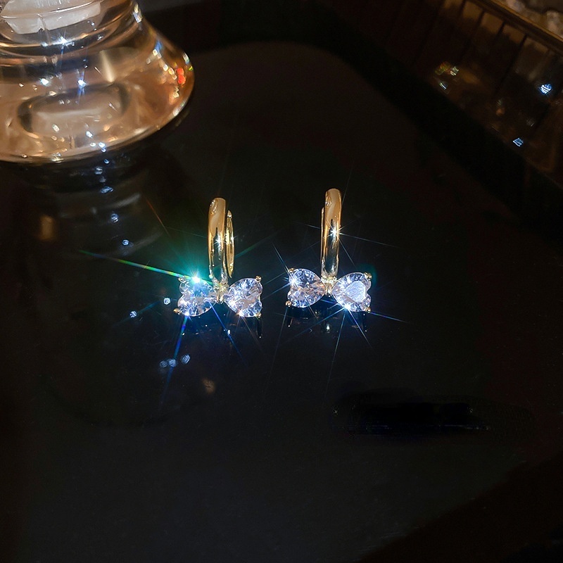 Bông Tai Hình Nơ Đính Kim Cương Lấp Lánh Phong Cách Hàn Quốc