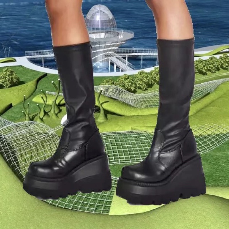 (HÀNG CÓ SẴN) Bốt đùi khóa sau đế cao 10cm phong cách Gothic - Slay gothic platform boots zip