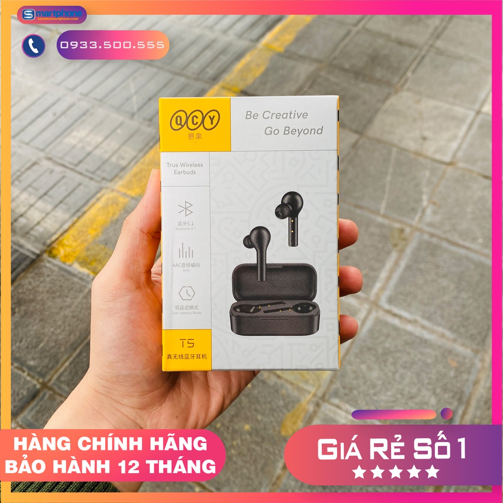 Tai nghe Bluetooth true wireless stereo Xiaomi QCY-T5 (tặng dây sạc + nút cao su) - Hàng fullbox BH 12 tháng