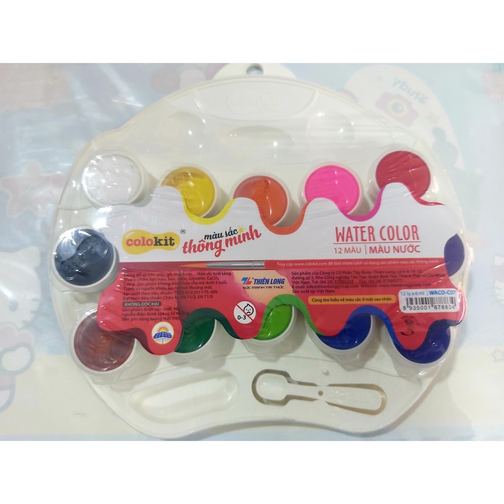 Màu Nước Colokit Thiên Long 12 Màu cơ bản - Gồm 1 khay pha màu - 1 cọ tô - 12 màu nước Học Sinh