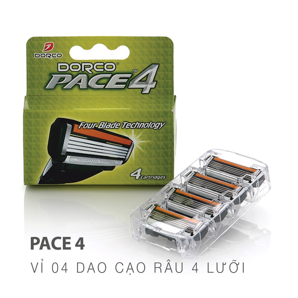 Bộ Dao cạo và Vỉ 04 đầu cạo râu 4 lưỡi DORCO PACE 4 + Tặng 1 áo thun cổ động & 2 snack