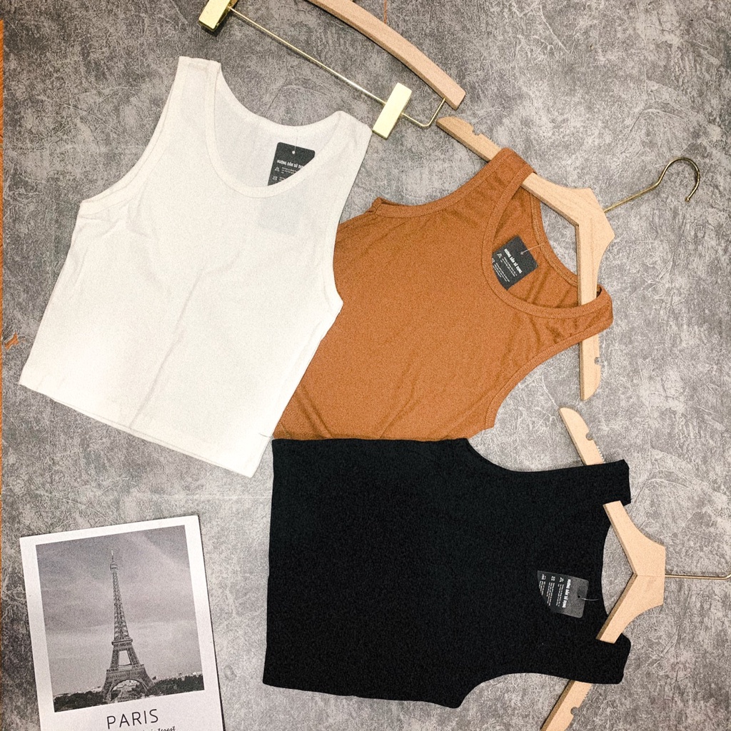 Áo ba lỗ croptop thun gân nữ Meeny- Sát Nách dáng ôm ngắn tay chất thun co giãn