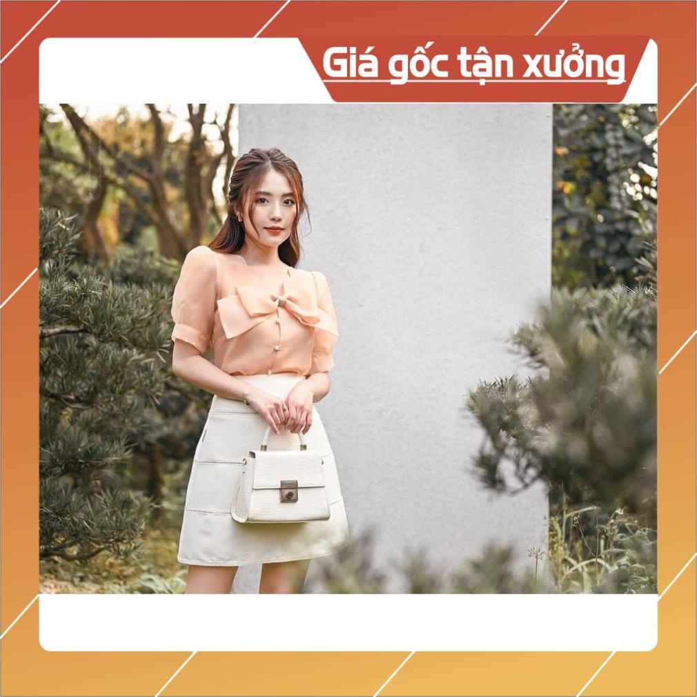 [Chất lượng số 1] Áo sơ mi công sở nữ- Áo sơ mi tơ lưới tay bồng cổ đính nơ thời trang | BigBuy360 - bigbuy360.vn
