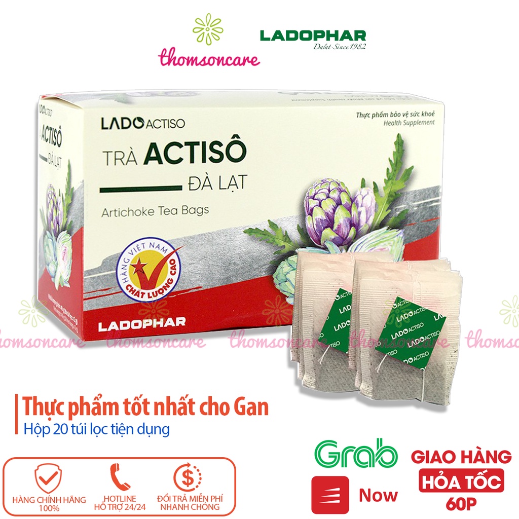 Trà Actiso Đà Lạt - Hộp 20 gói túi lọc - hỗ trợ Mát gan, thanh nhiệt Actisô Ladophar Lâm đồng