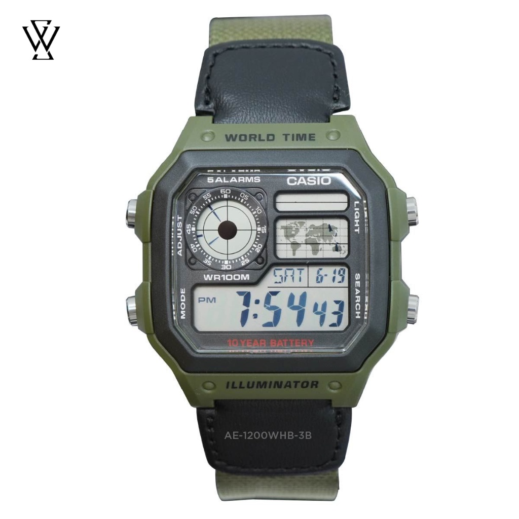 Đồng Hồ Điện Tử Nam Casio WATCHSTORE AE-1200WHB-3BVDF Thiết Kế Mặt Kính Vuông 42mm, Dây Đeo Và Vỏ Nhựa Bền Bỉ