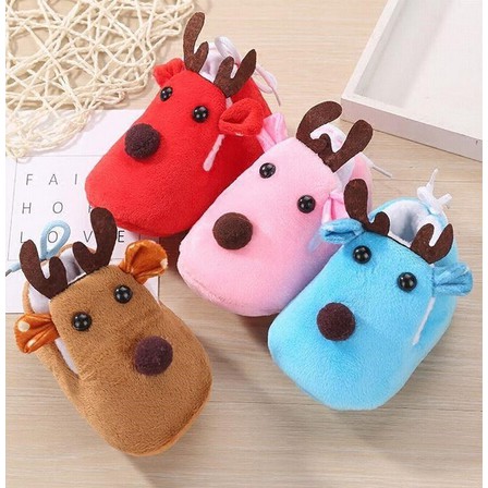 Đôi giày lông cừu san hô họa tiết tuần lộc hoạt hình xinh xắn đáng yêu dành cho trẻ em