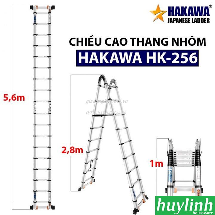 FREESHIP Thang nhôm rút đôi chữ A Hakawa HK-256 - 5.6 mét