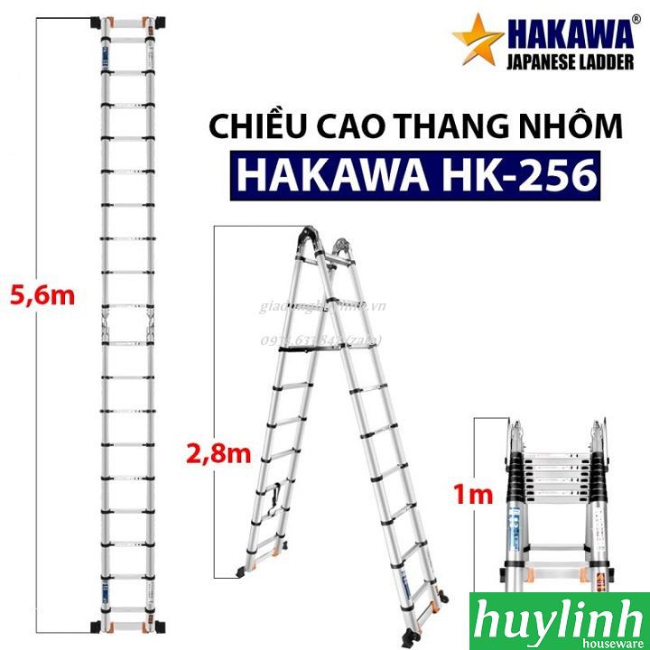 Freeship Thang nhôm rút đôi chữ A Hakawa HK-256 - 5.6 mét