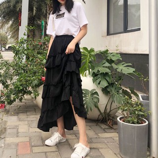 chân váy bèo lệch tà