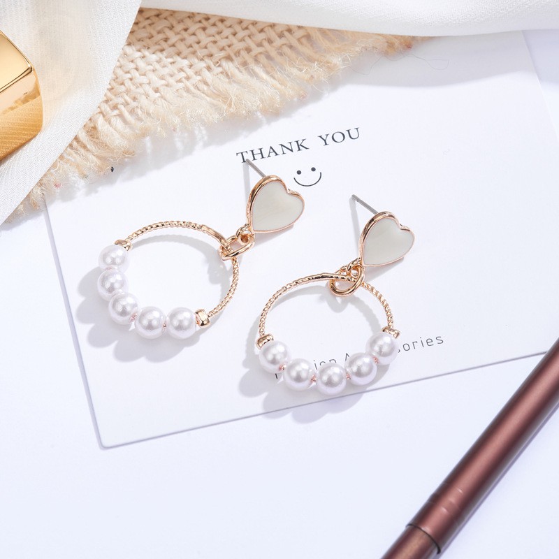 Bông Tai Trái Tim Đính Ngọc Trai Xinh Xắn Cho Nữ