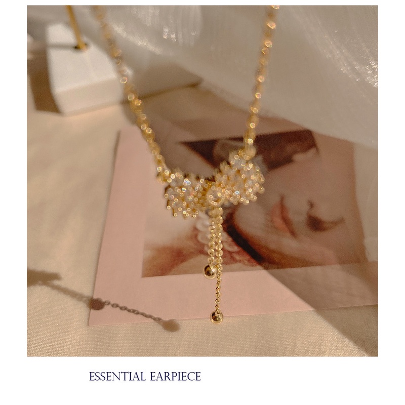 Vòng Cổ Nơ Bằng Thép Titan Đính Đá Zircon Kiểu Hàn Quốc Cá Tính Lãng Mạn Cho Nữ