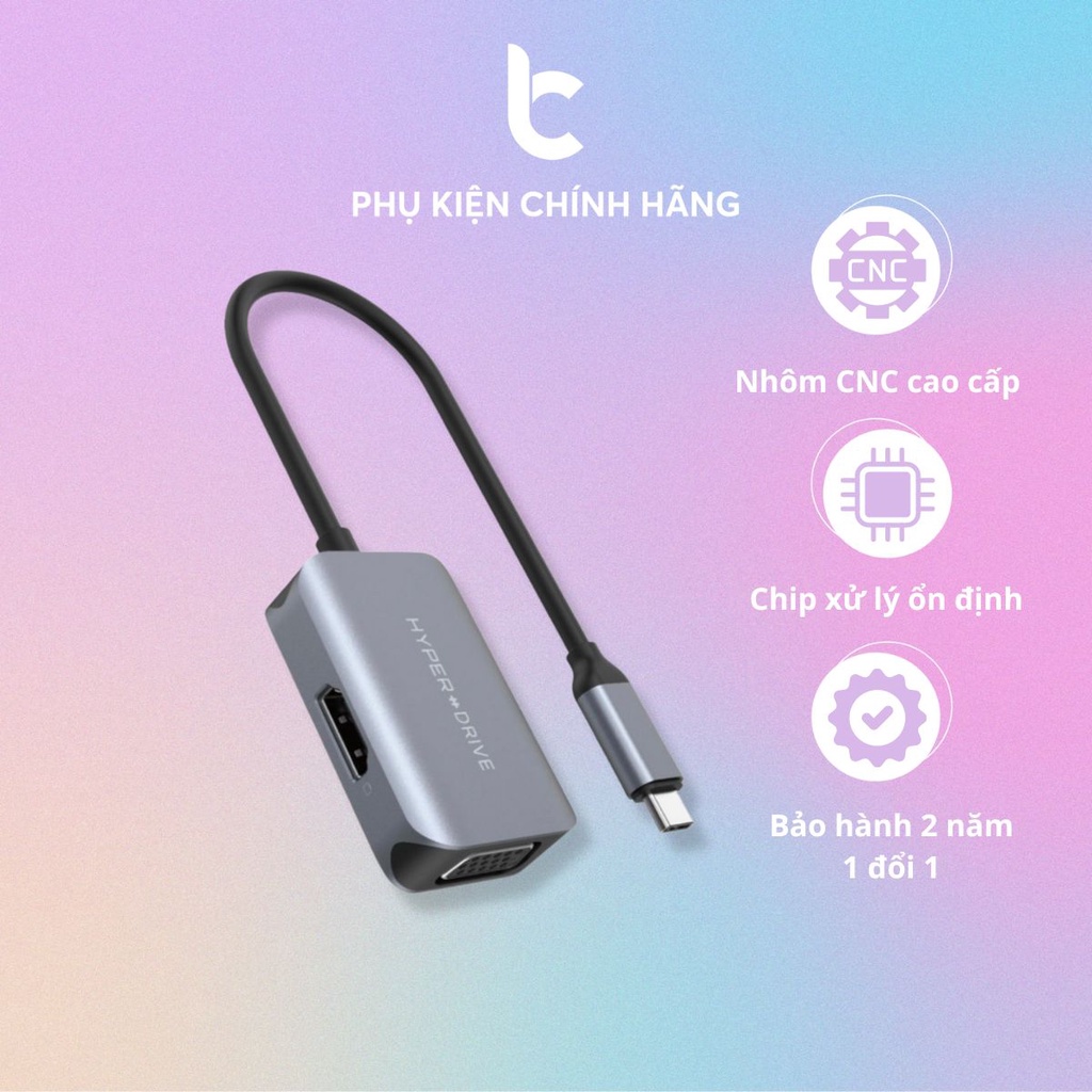 Cổng Chuyển/Hub USB-C 2in1 HDMI 4K, VGA 1080P HyperDrive