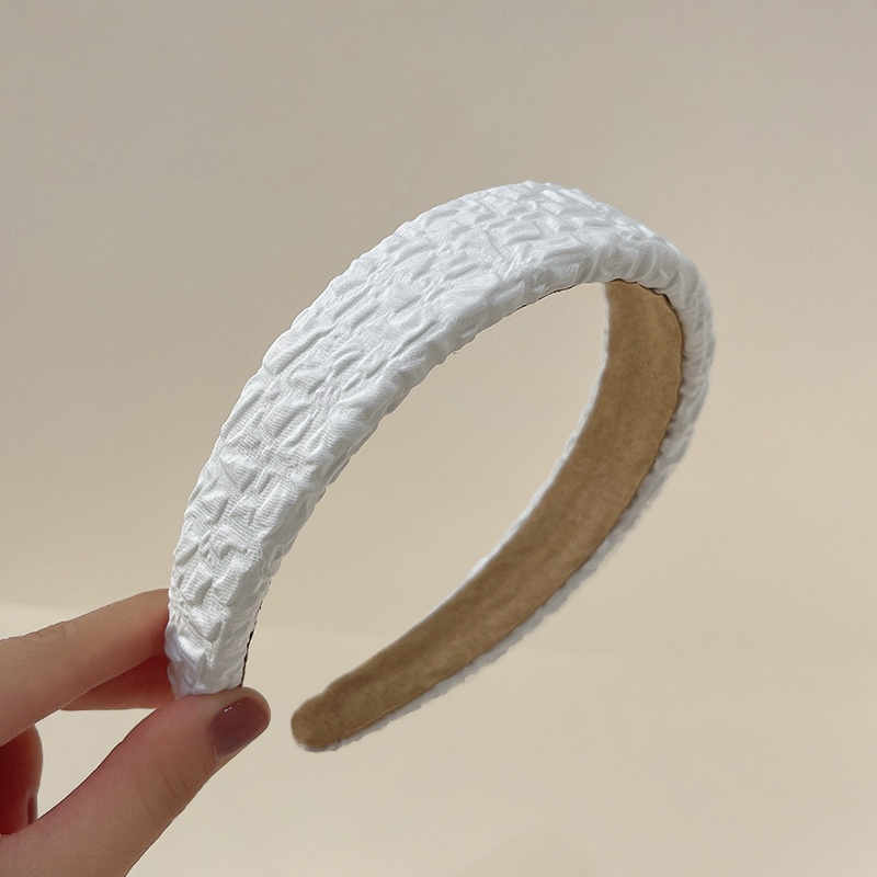 Băng Đô Cài Tóc Rửa Mặt Bằng Vải Xếp Ly Màu Trắng Dễ Thương Phong Cách Hàn Quốc Cho Nữ