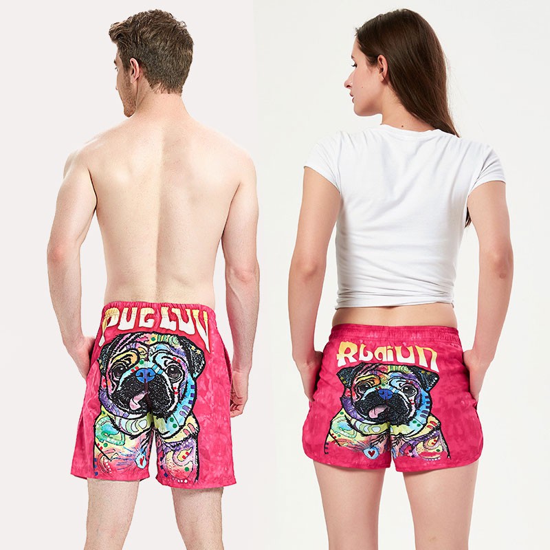 Quần Đi Biển Đôi - Quần Đùi Đôi - Thời Trang Đôi Mùa Hè - Quần Short Cặp Đôi SQ220 Pink Pug