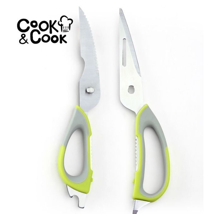 Kéo cắt thịt lưỡi inox tay cầm nhựa mềm nhám đa năng tiện lợi có nhiều màu tím xanh lá xám 23cm 145g