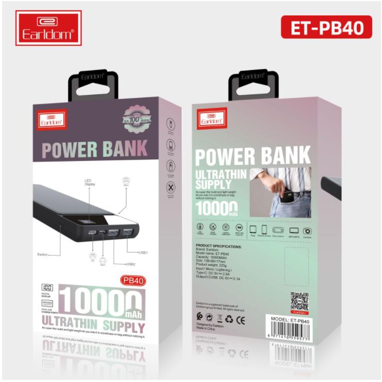 Sạc Dự Phòng 10000mAh Earldom PB-40