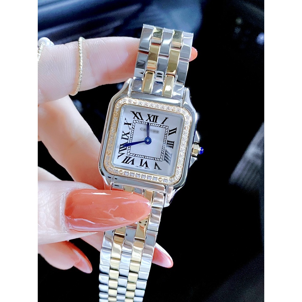 ĐỒNG HỒ NỮ THỜI TRANG CATIER1904 VIỀN ĐÍNH ĐÁ - DÂY THÉP - SIZE 28MM VÀ 22MM