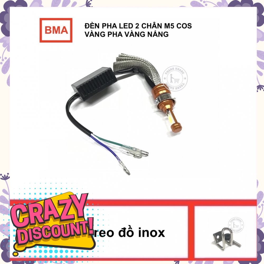 Đèn pha led 2 chân M5 cos vàng pha vàng nắng, tặng móc treo đồ inox thanh khang 001000094 006001271