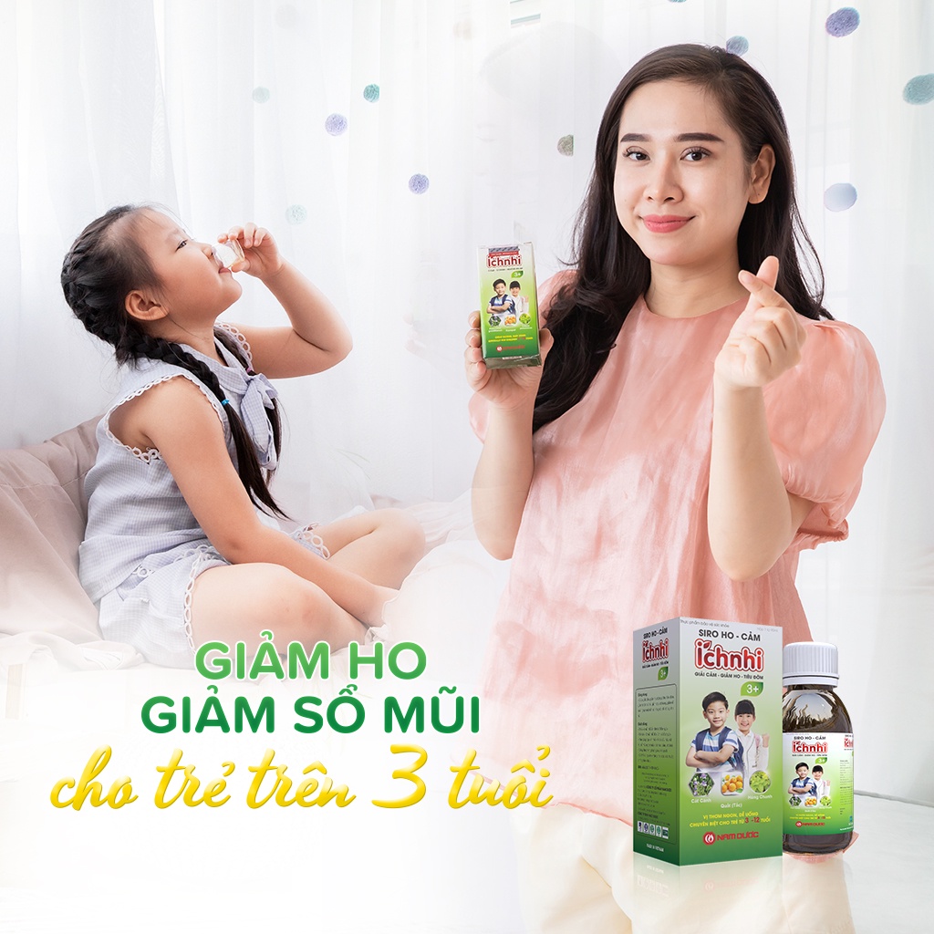 Siro ho cảm Ích Nhi 3+ - Giải cảm, giảm ho, tiêu đờm, giảm sổ mũi, phòng cảm lạnh cho bé trên 3 tuổi. Chai 90ml