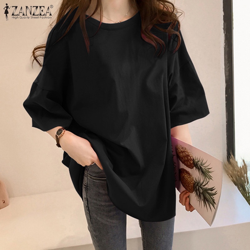 Áo thun ZANZEA tay ngắn cổ tròn dáng rộng thời trang cho nữ