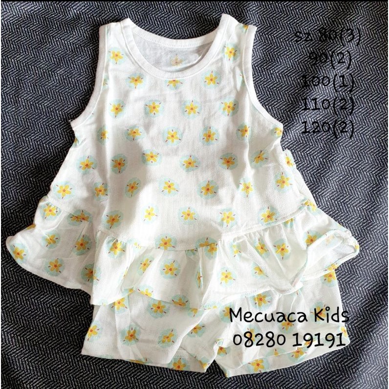 [80,90,100,110,120] Bộ ba lỗ sát nách babydoll cotton thông hơi cho bé gái vải xuất Hàn