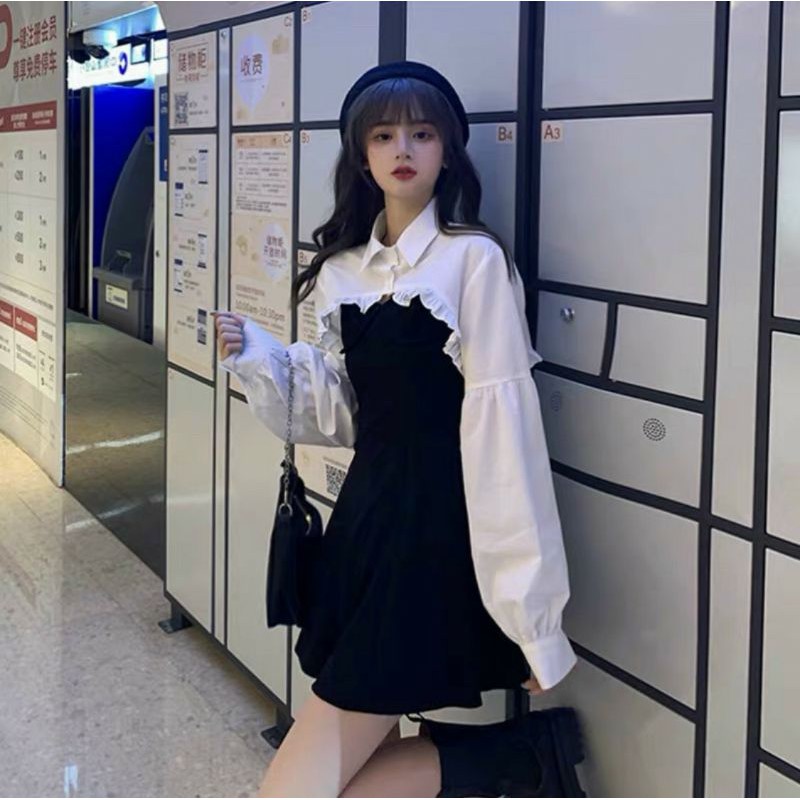 [Mã WASTCOOL giảm 15% tối đa 50K đơn 99K] Sét áo sơ mi và đầm 2 dây form xòe