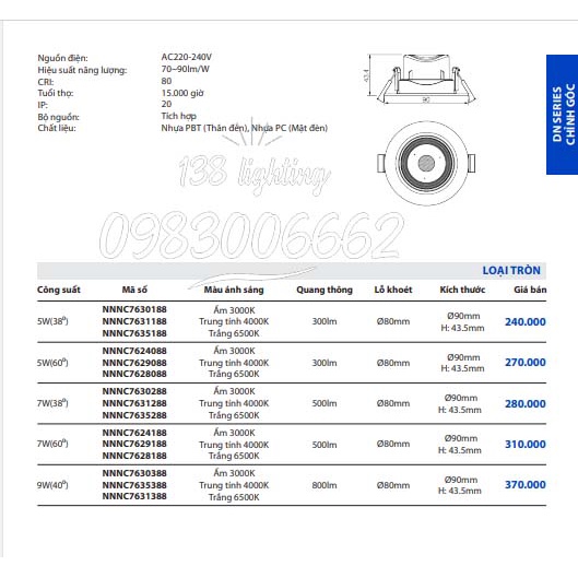 Đèn led âm trần chỉnh góc Panasonic DN Series DM tạo điểm nhấn không gian