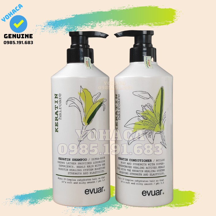 Bộ Dầu Gội Xả Evuar Keratin Chống Rụng Tóc 758ml