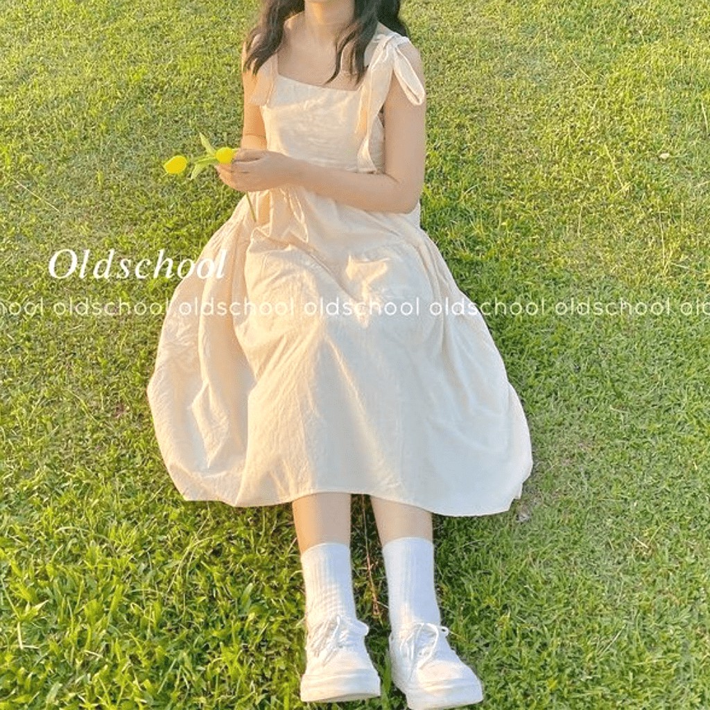 Váy 2 dây thô nến buộc vai/ Váy babydoll nữ dáng xòe phong cách Hàn Quốc / HÀNG CÓ SẴN