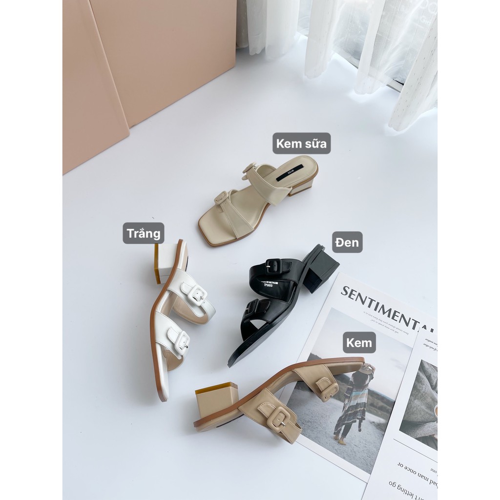 Giày guốc nữ bản ngang phối khóa bọc 5cm thời trang MYSS - SU94