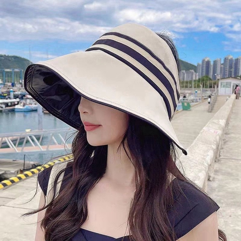 Mũ Lưỡi Trai Nửa Đầu Vành Rộng Màu Đen Chống Tia Cực Tím Chống Tia Uv Thời Trang Mùa Hè Cho Nữ