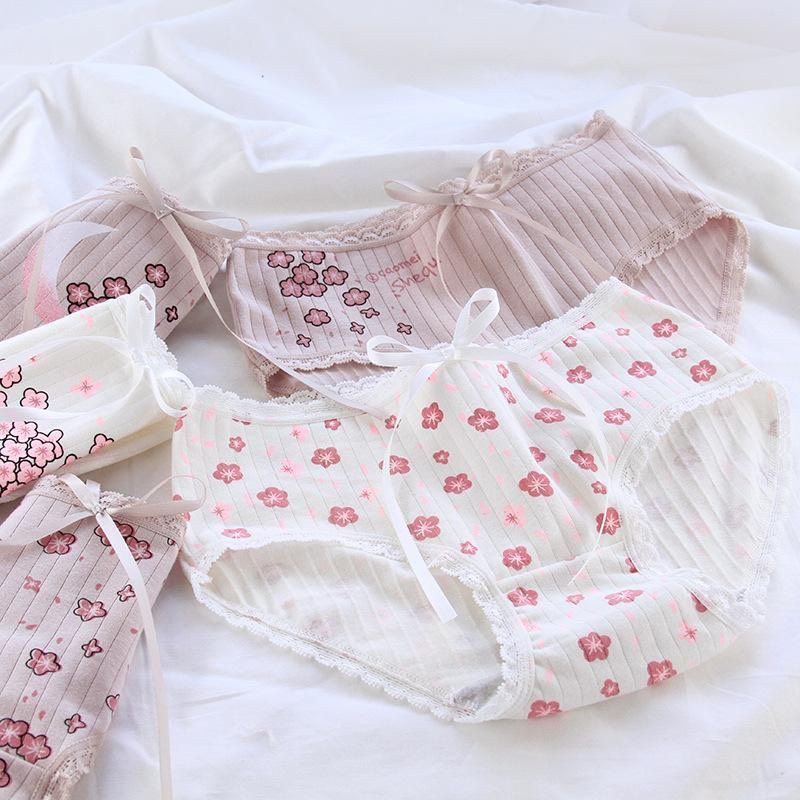 SIZE XL 70KG - Quần lót nữ, quần lót cotton siêu co giãn hoa anh đào 5 hoạt tiết QC125