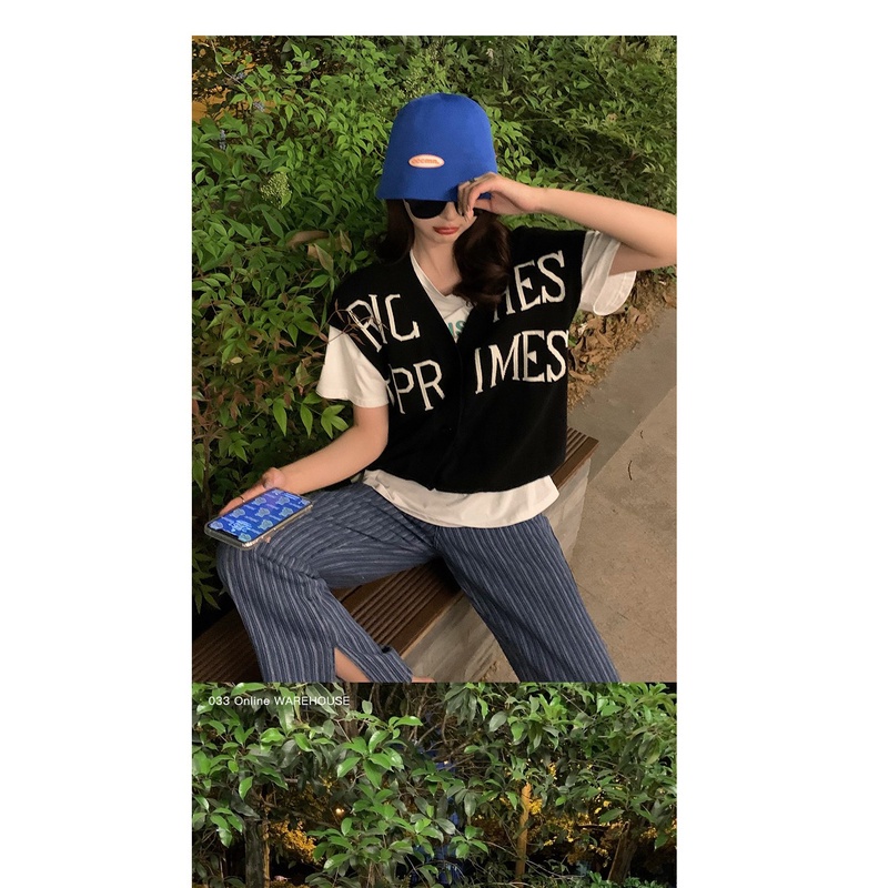 Áo Dệt Kim Cổ Chữ V Dáng Rộng Màu Sắc Tương Phản Phong Cách Hàn Quốc | BigBuy360 - bigbuy360.vn