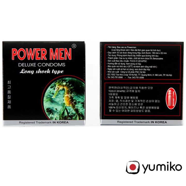 [CHÍNH HÃNG] Hộp 3c Bao Cao Su POWER MEN LONG SHOCK Gân Gai, Kéo Dài Thời Gian Quan Hệ