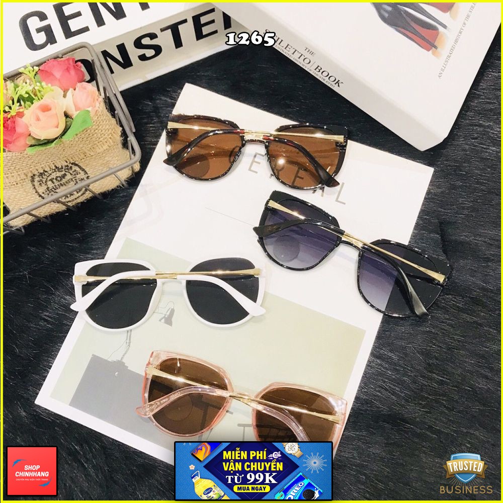 KÍNH MÁT NỮ THỜI TRANGMẮT MÈO TRÒNG POLARIZED GỌNG XI KIM LOẠI CAO CẤP SH1265