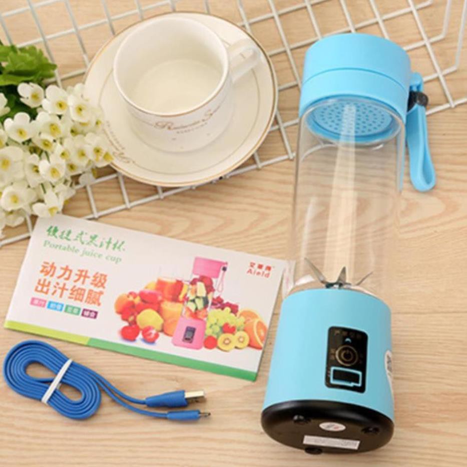 Máy xay sinh tố mini, 4 lưỡi, sạc pin, dung tích 380ml - công suất mạnh mẽ, bảo hành uy tín 1 đổi 1