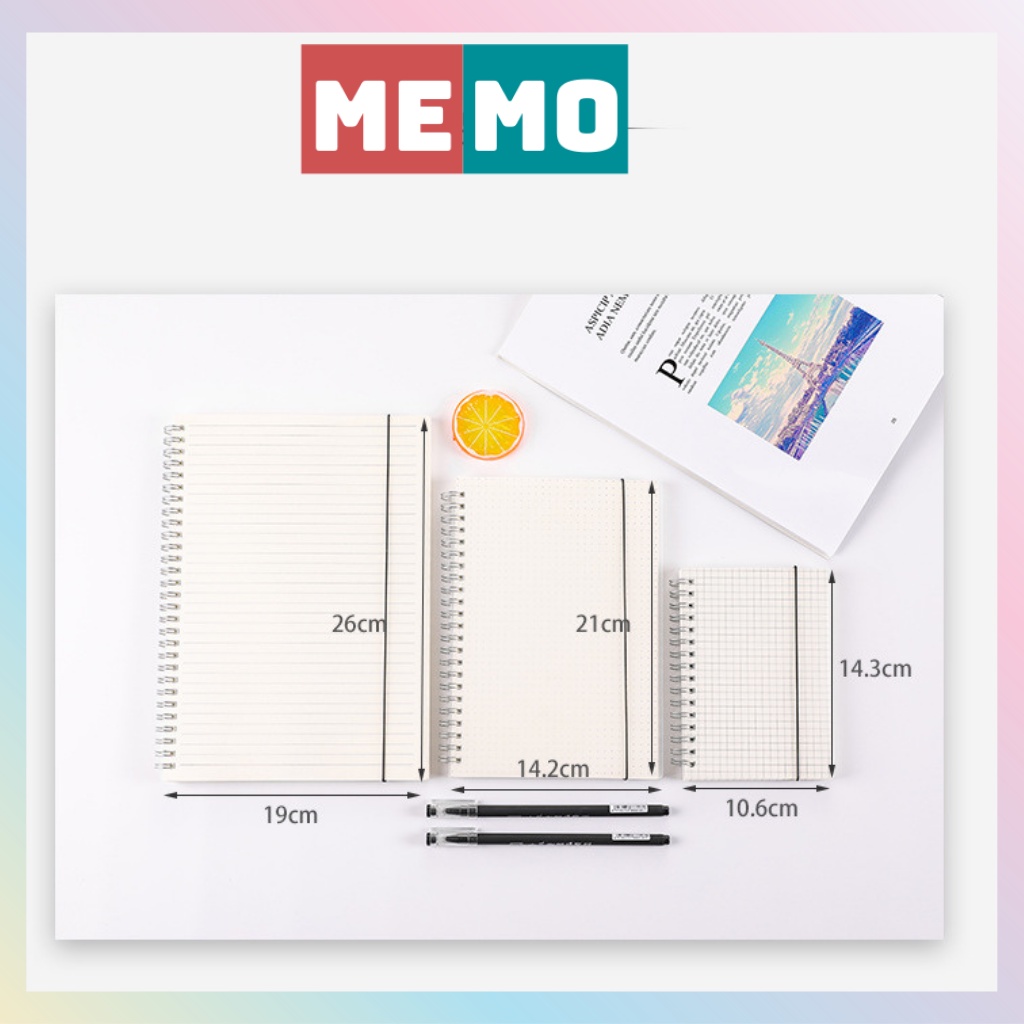 Sổ tay ghi chép lò xo MEMO bìa còng A6, A5, B5 nhựa trong suốt, giấy cực đẹp làm bullet journal