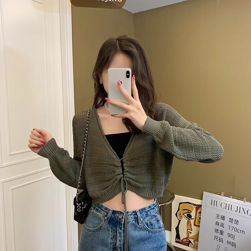 áo len tay dài rút dây giữa sexy (5835#)
