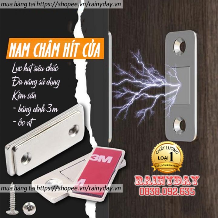 Bộ nam châm hít giữ đóng chốt cửa gắn dán cửa tủ lạnh tủ quần áo chạn bếp nhôm nhựa siêu mỏng