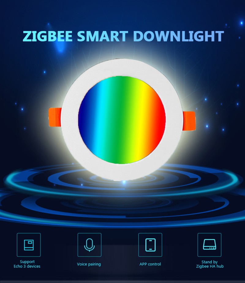 Đèn LED Downlight Âm Trần Đổi Màu Theo RGB Nhạc Zigbee Tuya SHP-ZHUE3 GOOGLE Đèn Led Gắn Trần Nhà Thông Minh 4 Inch Rgbww 10w