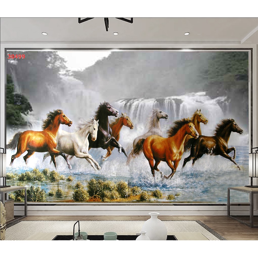 Tranh Dán Tường 3D, Phòng khách- Đã tích hợp sẵn keo- Mã Đáo Thành Công, 499