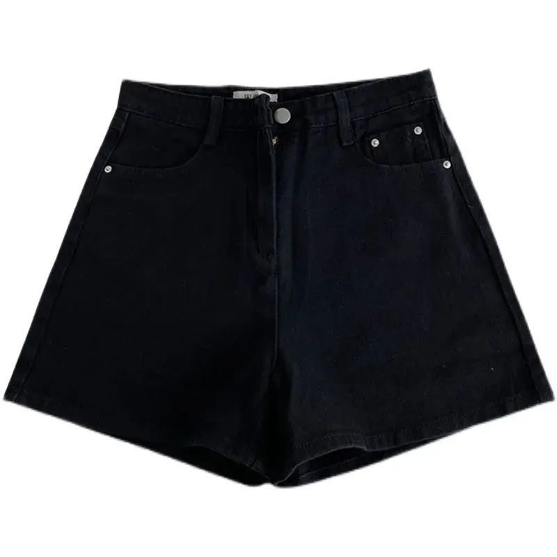 Quần short denim COZOKC lưng cao ống rộng kiểu Hàn Quốc cổ điển dễ phối đồ