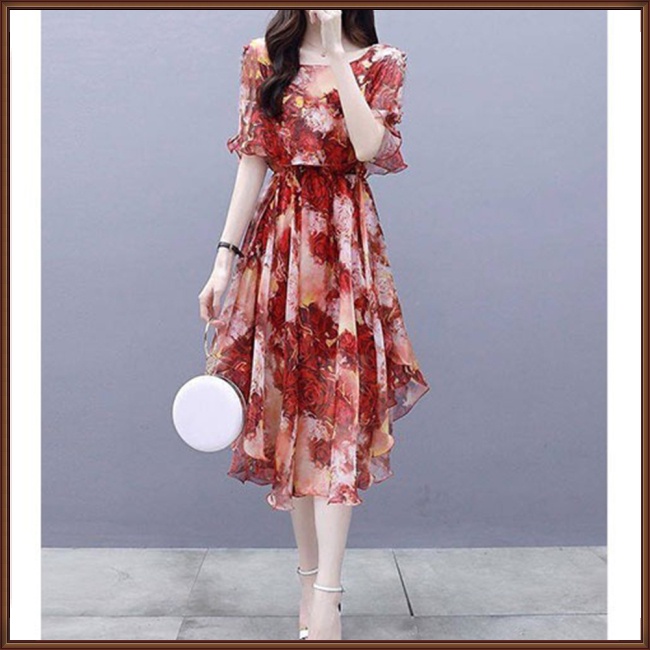 Đầm Dáng Chữ A Cổ Tròn Tay Chuông In Họa Tiết Hoa Thời Trang Cho Nữ Plus Size