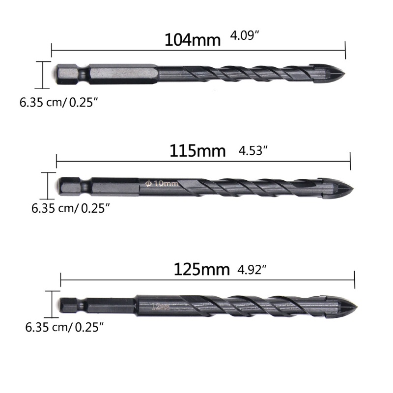 Mũi khoan lục giác mở lỗ đồ thuỷ tinh gốm sứ bê tông bằng hợp kim cứng 3/4/5/6/8/10/12MM
