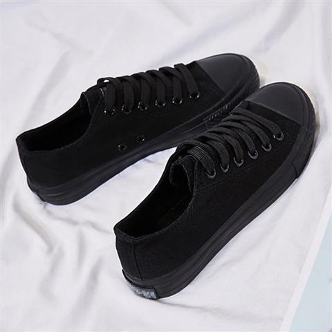 Giày Thể Thao Canvas Màu Đen Đế Bằng Phong Cách Hàn Quốc Cho Cặp Đôi